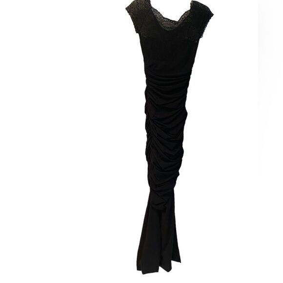 Chiara Boni Black Lace Ruched Evening Gown Size US 4 - Picture 5 of 8